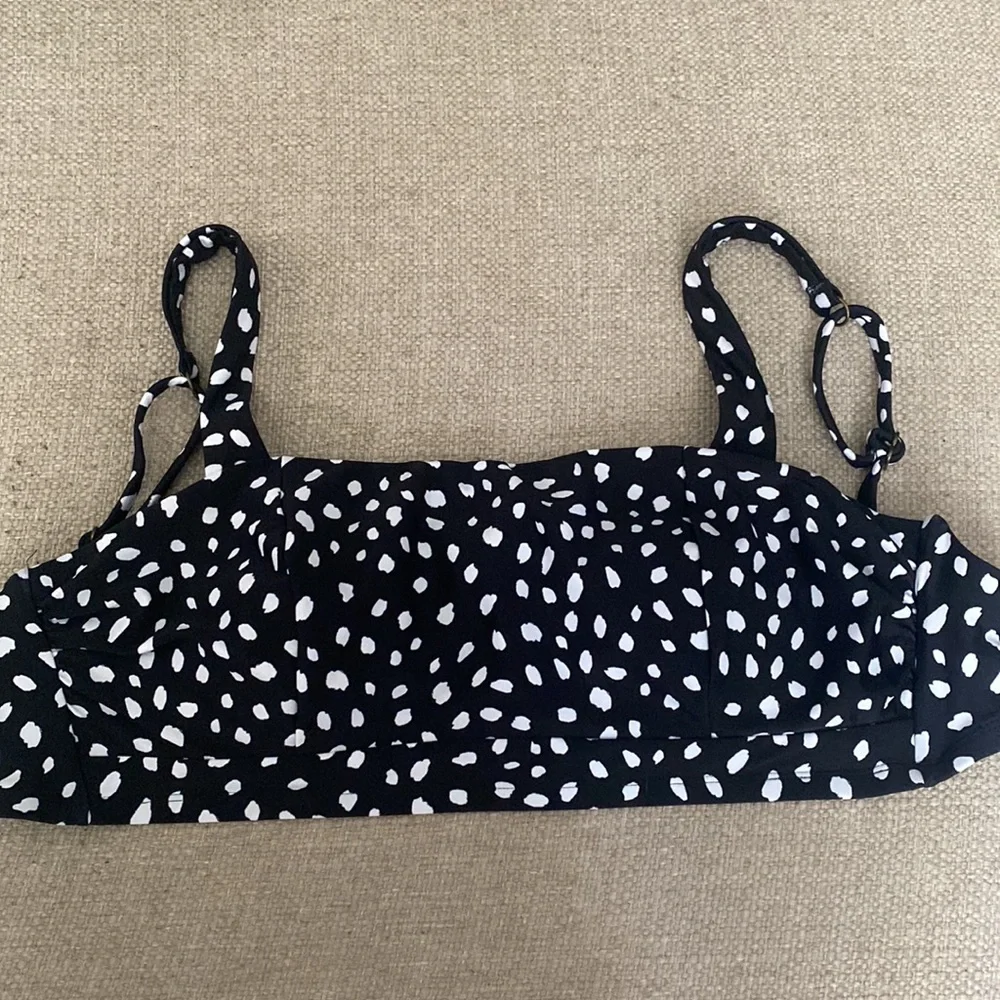 Island Escape Costa Rica Underwire Back Tie Bikini Top Black White Dot Swim 12